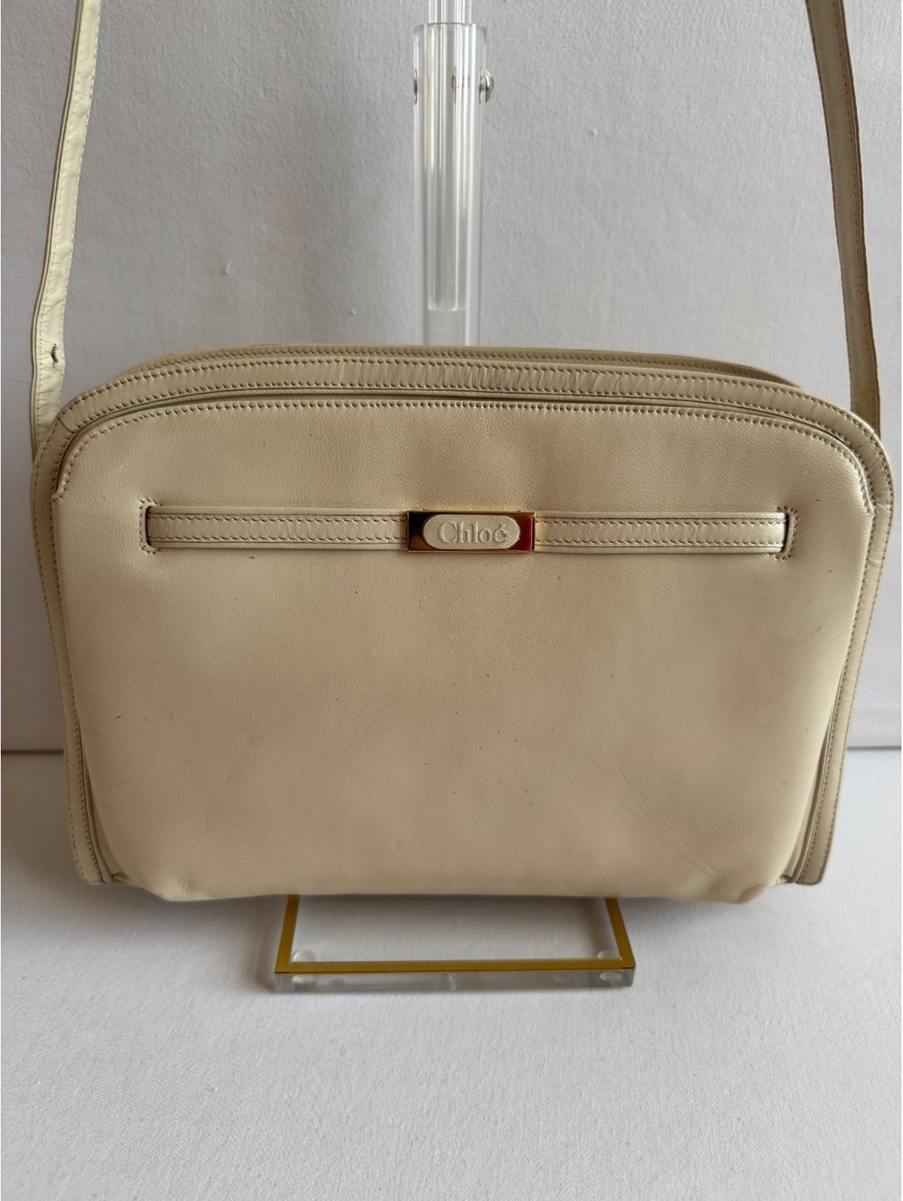 Authentic Vintage Chloé Paris Cream Leather Crossbody Shoulder Bag Gold Hardware